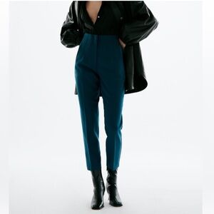 Zara high waisted pleated dark teal pants